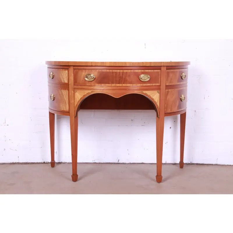 Baker Furniture Federal Inlaid Mahogany and Satinwood Demilune Cabinet - Image 2