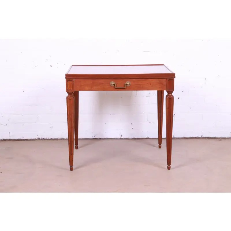 Baker Furniture French Regency Louis XVI Cherry and Burl Wood Tea Table - Image 2