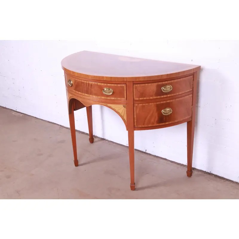Baker Furniture Federal Inlaid Mahogany and Satinwood Demilune Cabinet - Image 3