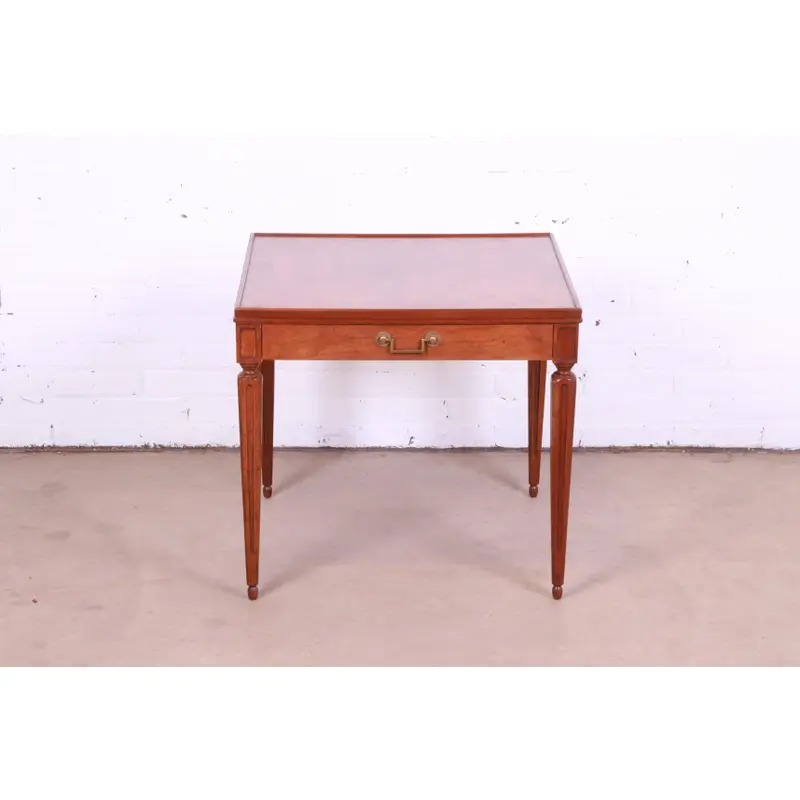 Baker Furniture French Regency Louis XVI Cherry and Burl Wood Tea Table - Image 3