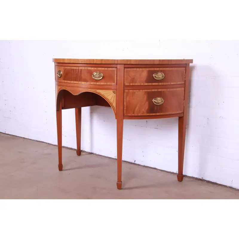 Baker Furniture Federal Inlaid Mahogany and Satinwood Demilune Cabinet - Image 4