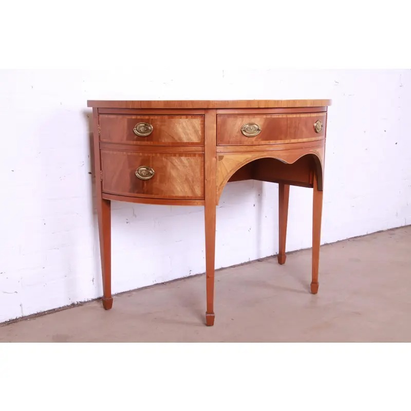 Baker Furniture Federal Inlaid Mahogany and Satinwood Demilune Cabinet - Image 5