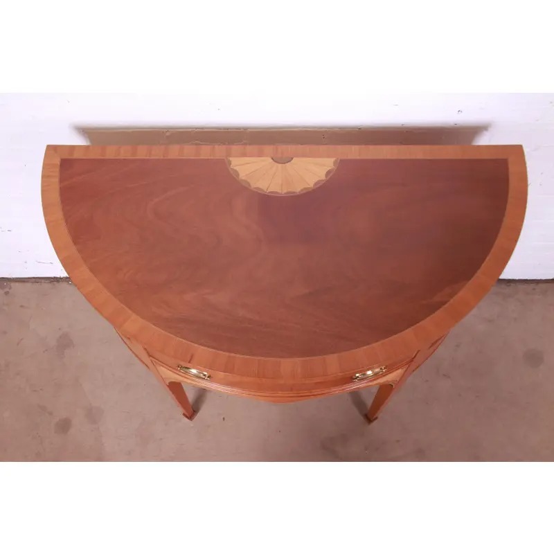 Baker Furniture Federal Inlaid Mahogany and Satinwood Demilune Cabinet - Image 6