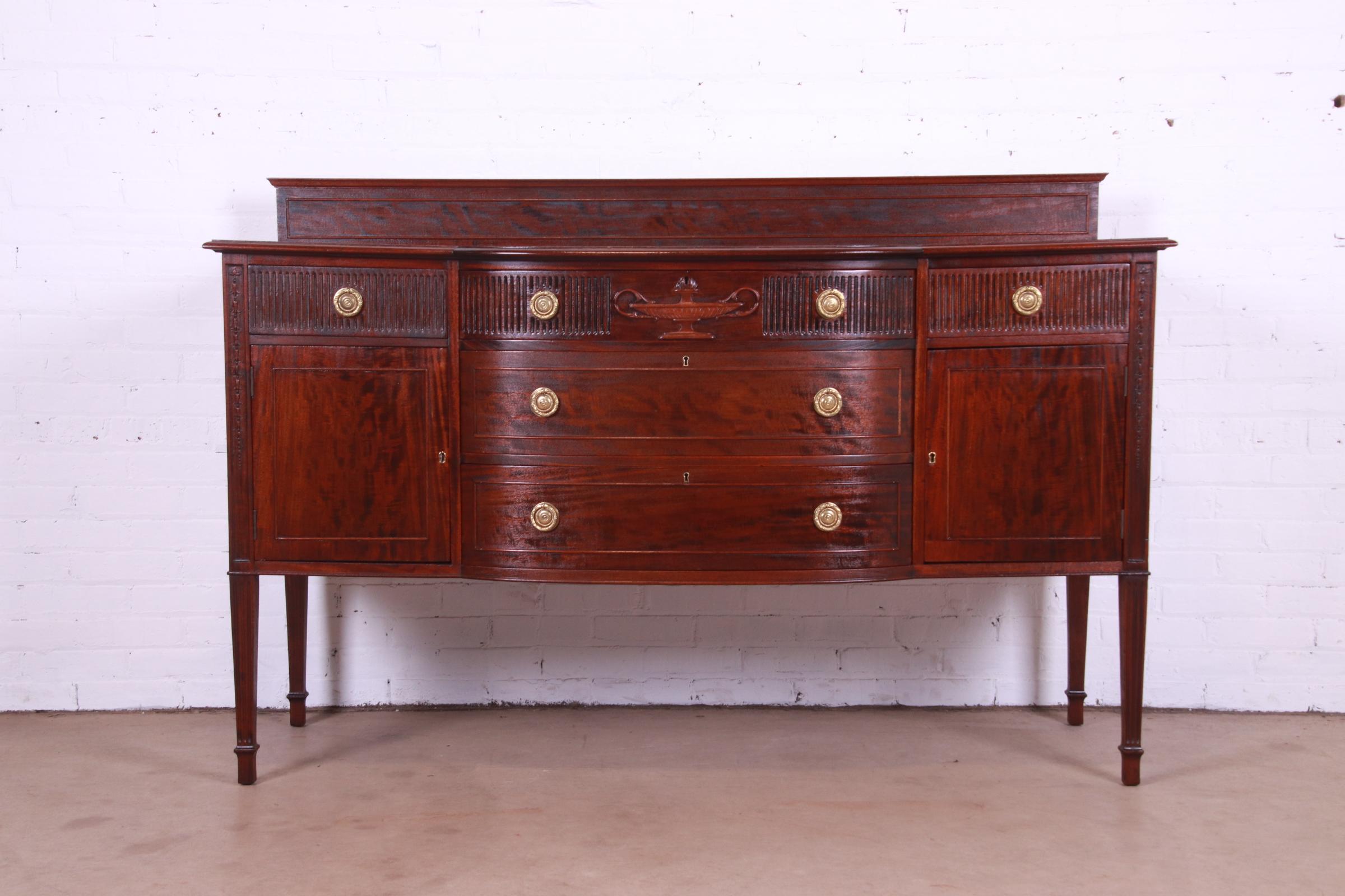 Antique French Regency Louis XVI Style Carved Mahogany Sideboard or Bar Cabinet, Newly Refinished