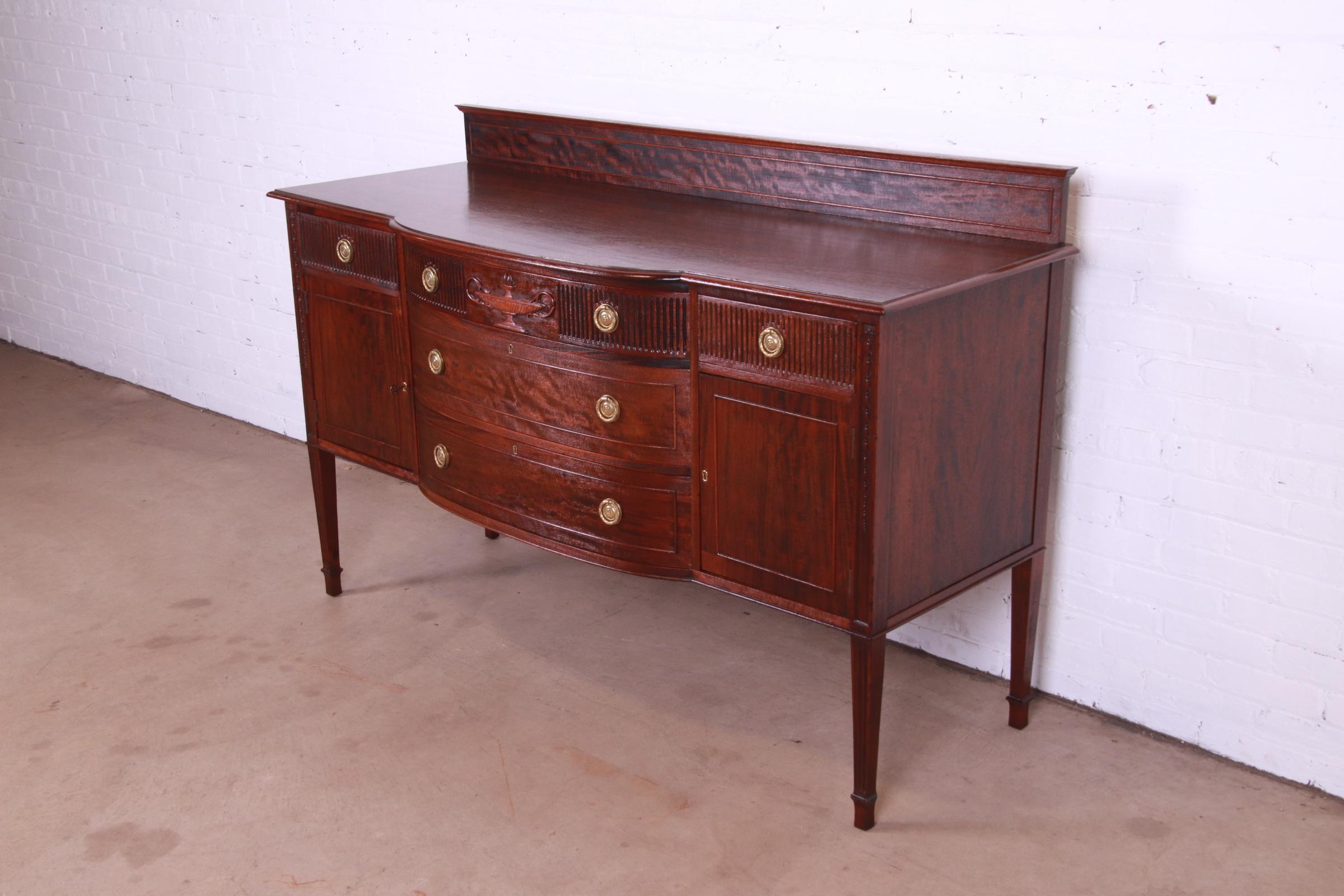 Antique French Regency Louis XVI Style Carved Mahogany Sideboard or Bar Cabinet, Newly Refinished - Image 3