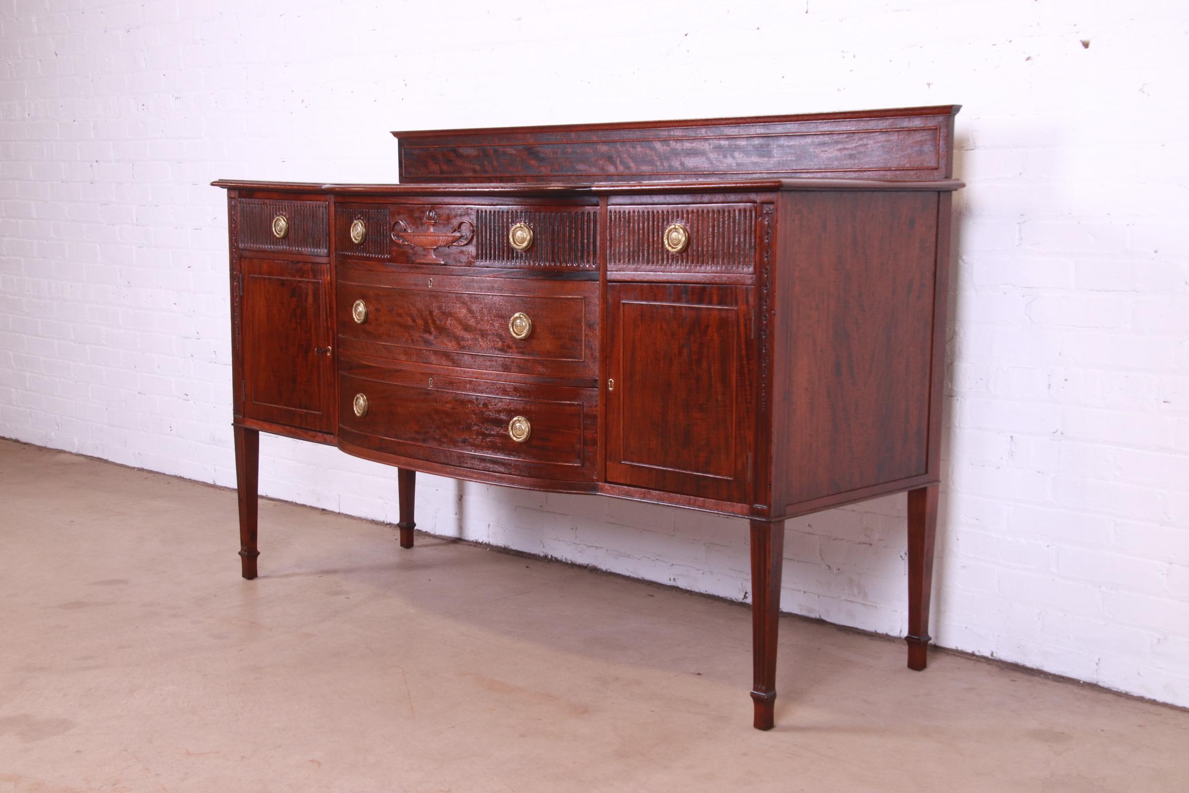Antique French Regency Louis XVI Style Carved Mahogany Sideboard or Bar Cabinet, Newly Refinished - Image 4