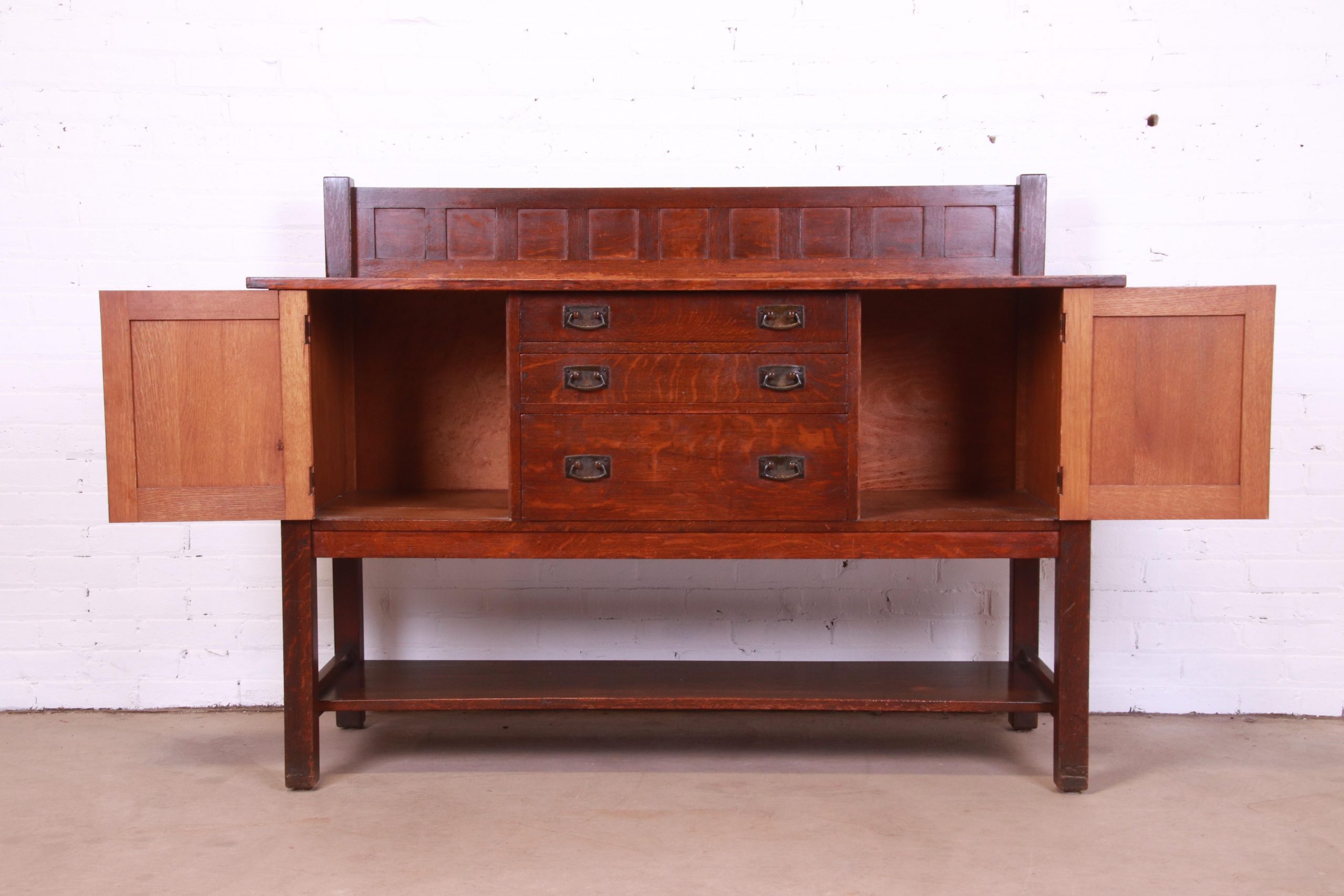 Antique Stickley Mission Oak Arts & Crafts Sideboard, Circa 1900 - Image 9
