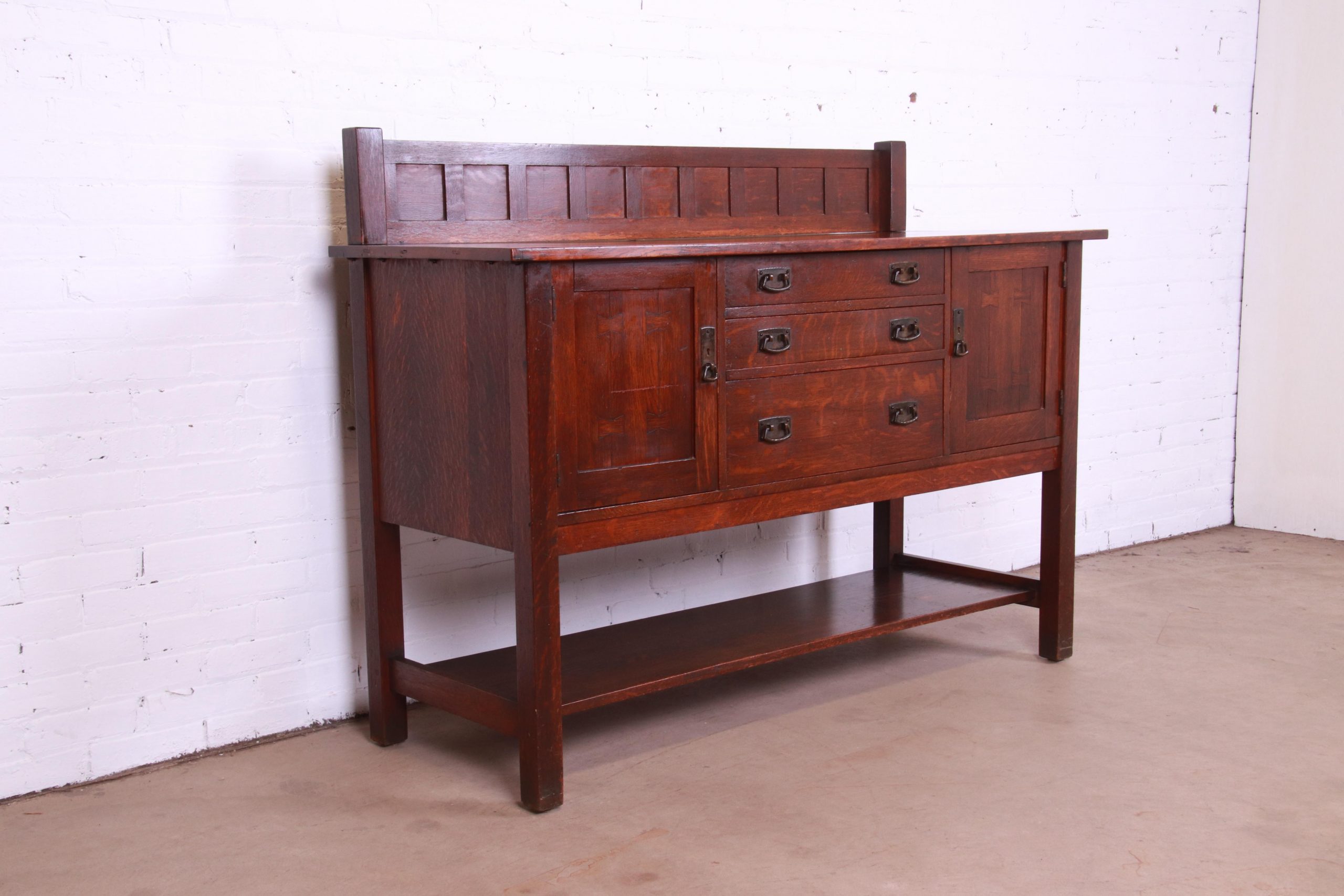 Antique Stickley Mission Oak Arts & Crafts Sideboard, Circa 1900