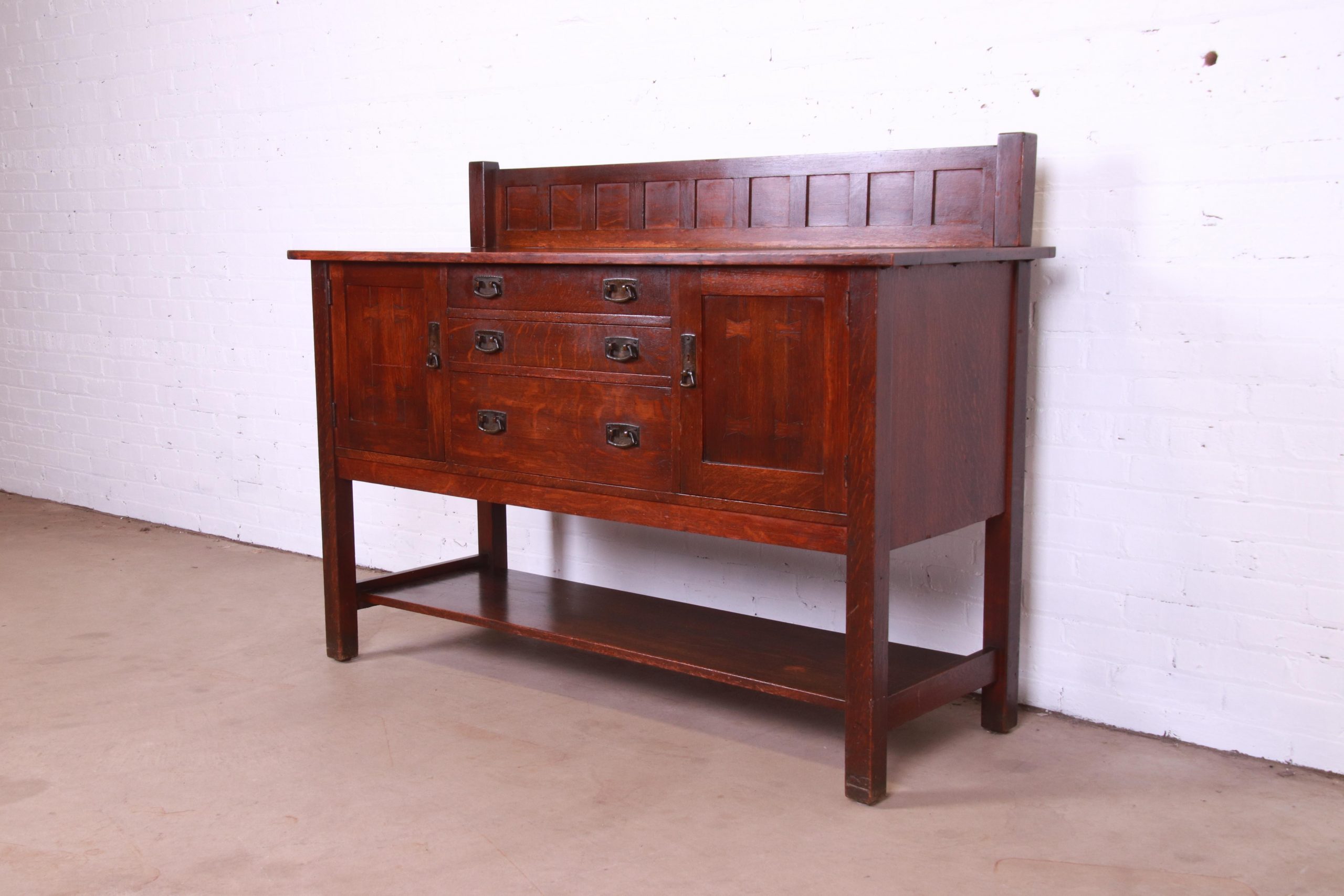 Antique Stickley Mission Oak Arts & Crafts Sideboard, Circa 1900 - Image 4