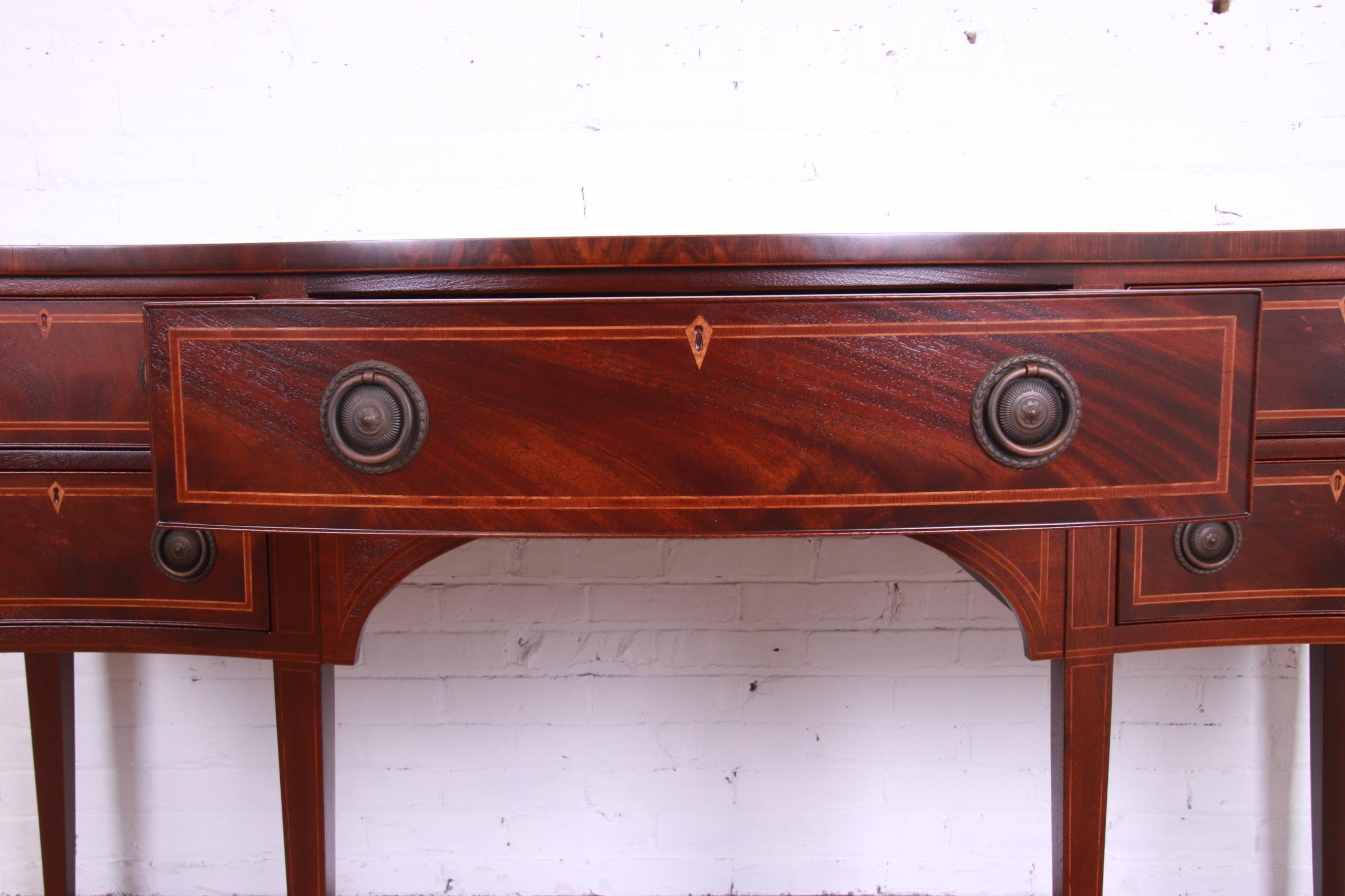Baker Furniture Hepplewhite Flame Mahogany and Inlaid Satinwood Sideboard, Newly Refinished - Image 7