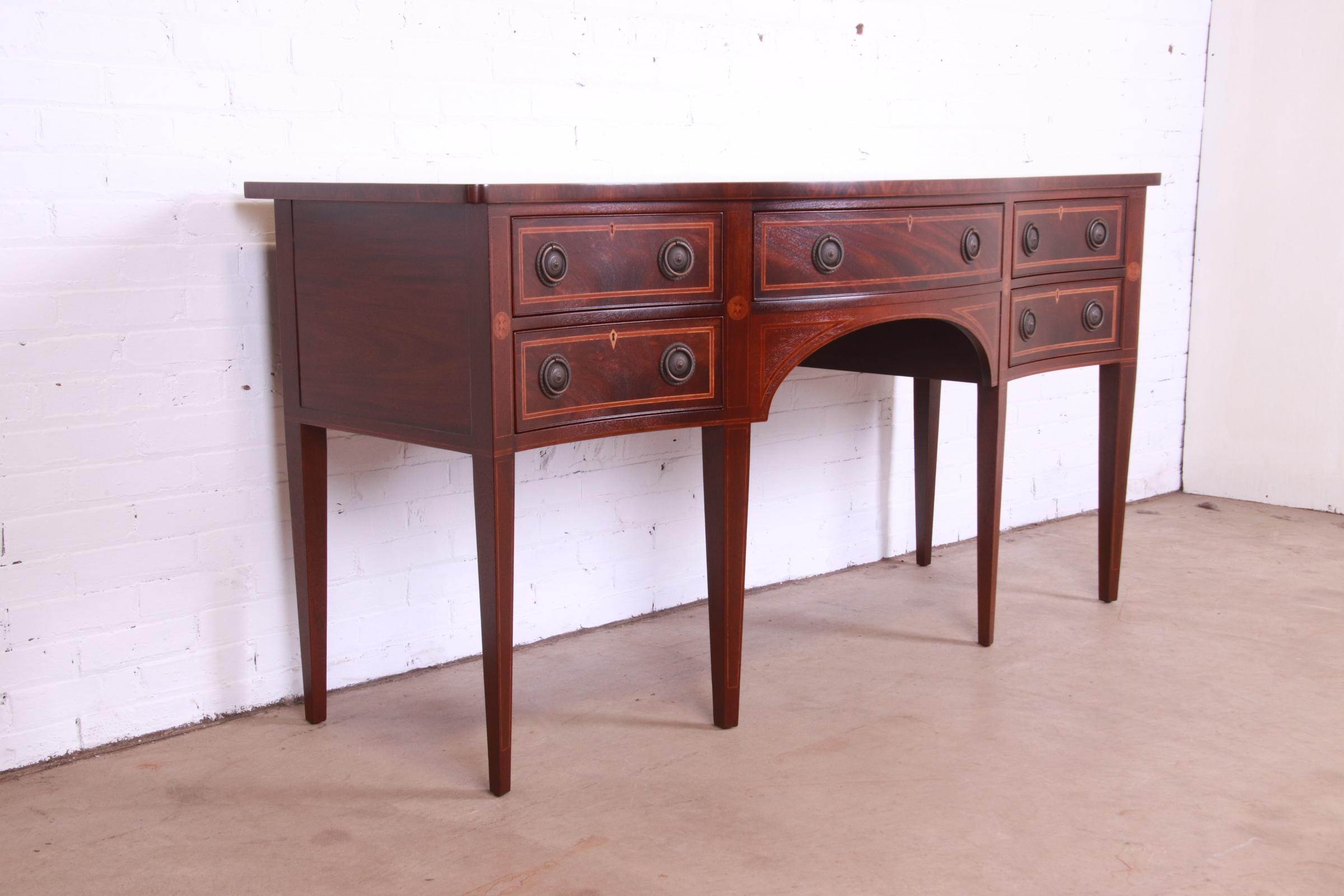 Baker Furniture Hepplewhite Flame Mahogany and Inlaid Satinwood Sideboard, Newly Refinished - Image 3