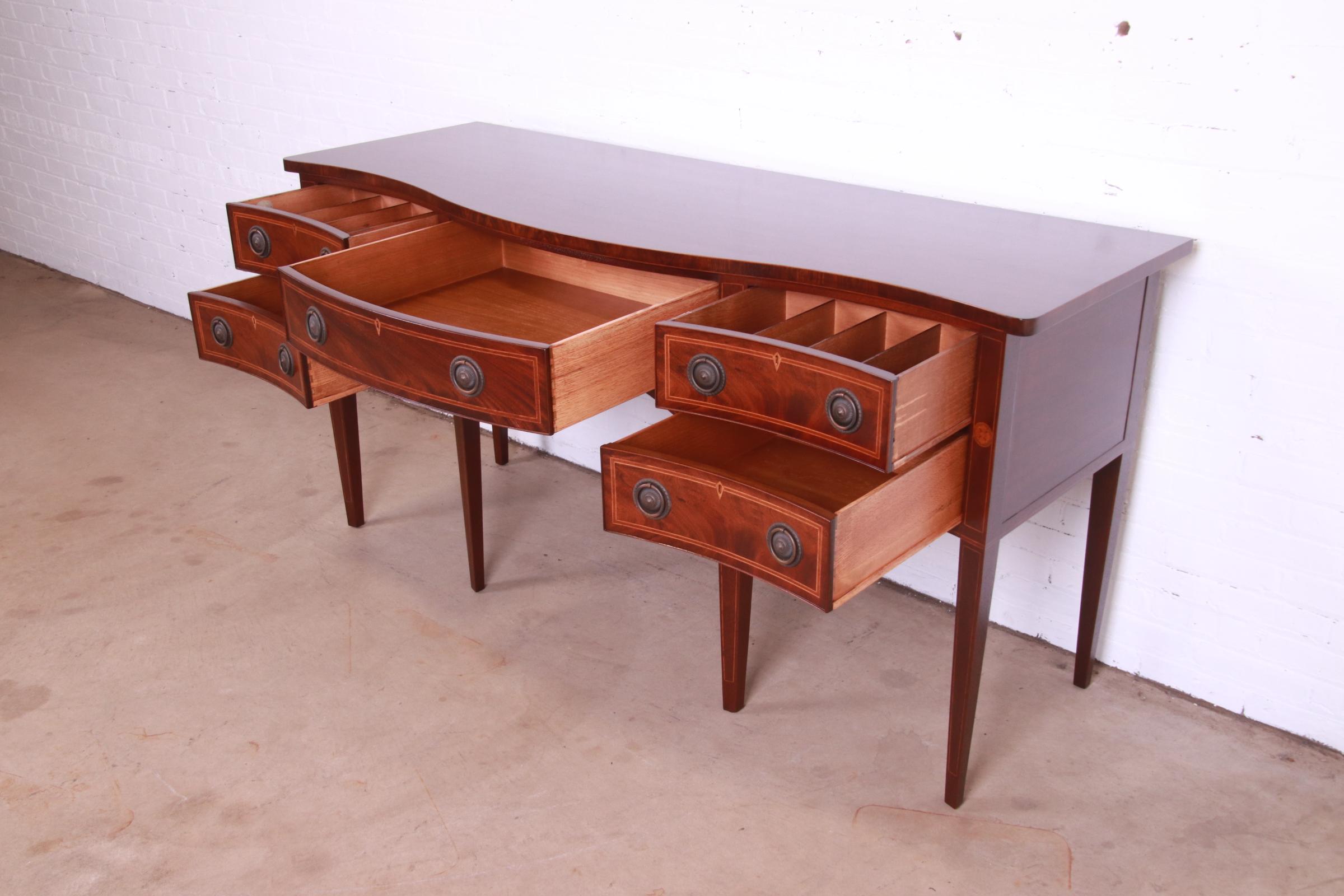 Baker Furniture Hepplewhite Flame Mahogany and Inlaid Satinwood Sideboard, Newly Refinished - Image 6