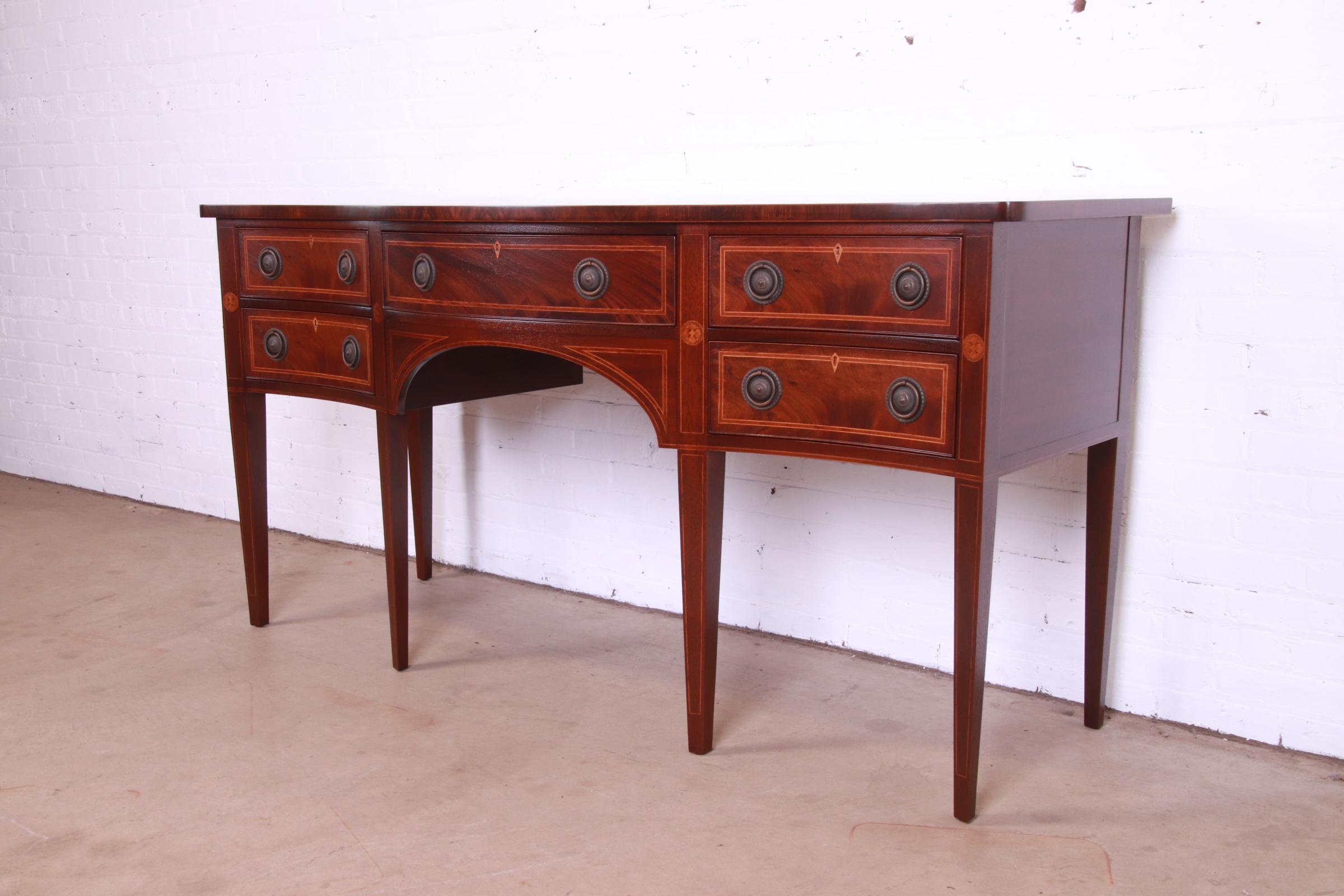 Baker Furniture Hepplewhite Flame Mahogany and Inlaid Satinwood Sideboard, Newly Refinished - Image 4