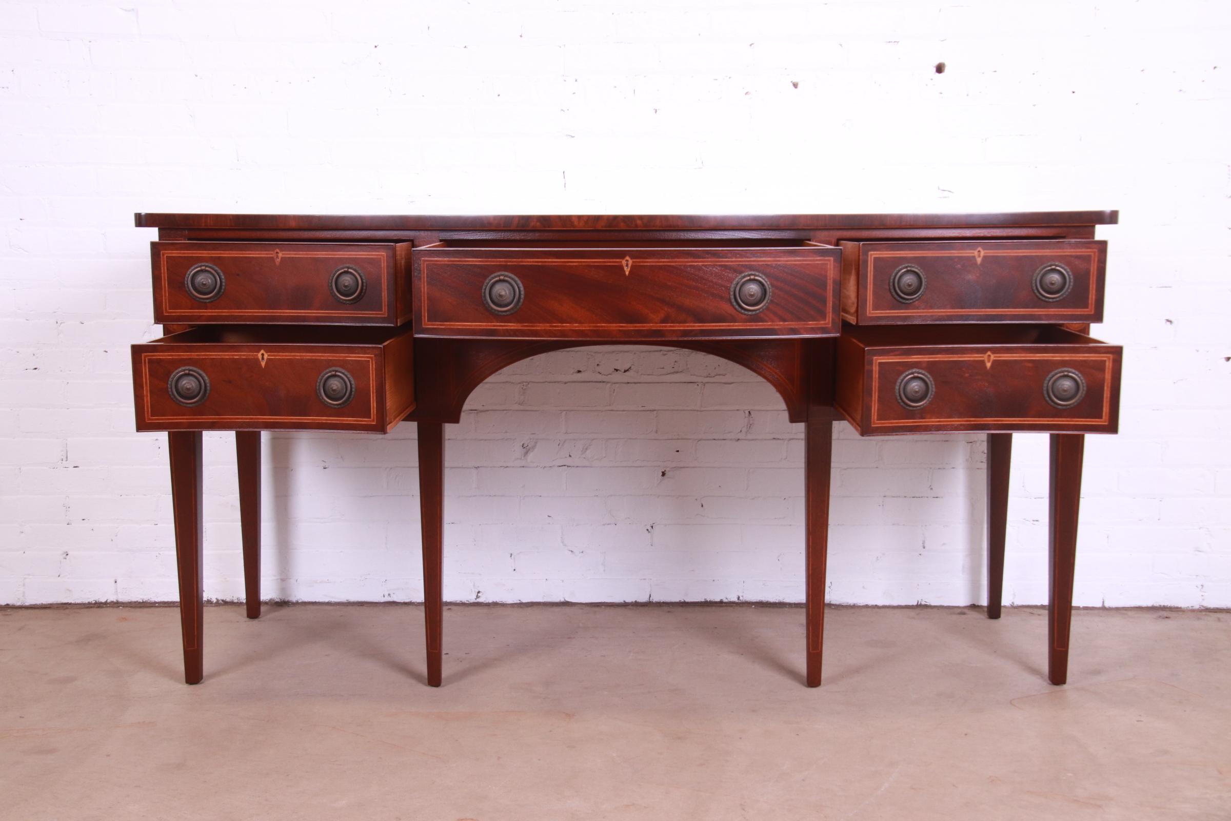 Baker Furniture Hepplewhite Flame Mahogany and Inlaid Satinwood Sideboard, Newly Refinished - Image 5
