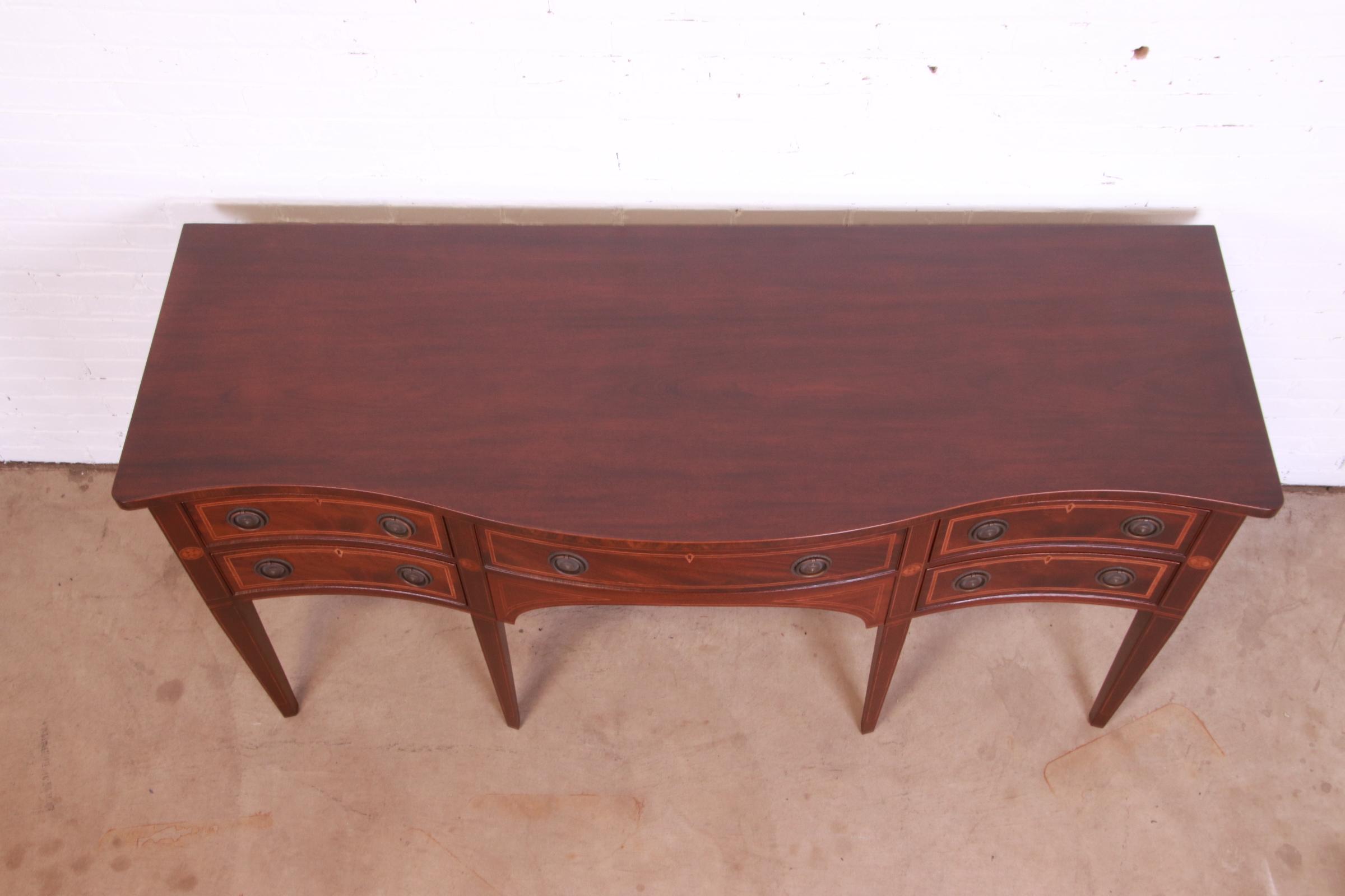 Baker Furniture Hepplewhite Flame Mahogany and Inlaid Satinwood Sideboard, Newly Refinished - Image 9