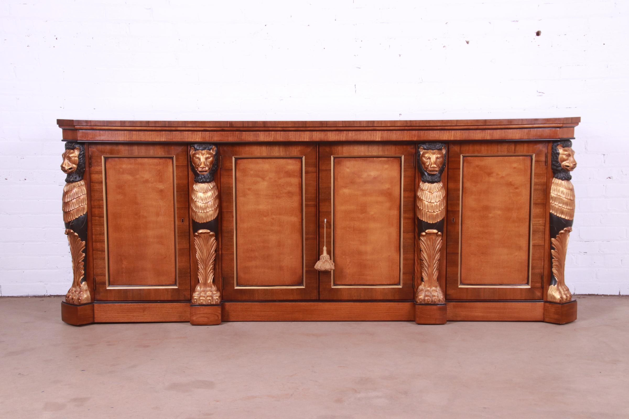 Drexel Heritage Empire Style Sideboard or Bar Cabinet With Carved Lions