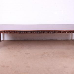 Henredon Italian Provincial Carved Mahogany and Burl Wood Parquetry Top Extension Dining Table