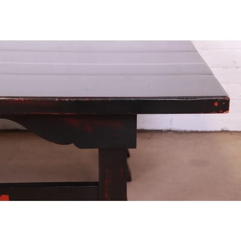 Baker Furniture Hollywood Regency Chinoiserie Monumental Black Lacquered Coffee Table - Image 10