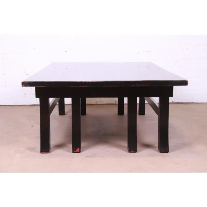 Baker Furniture Hollywood Regency Chinoiserie Monumental Black Lacquered Coffee Table - Image 11