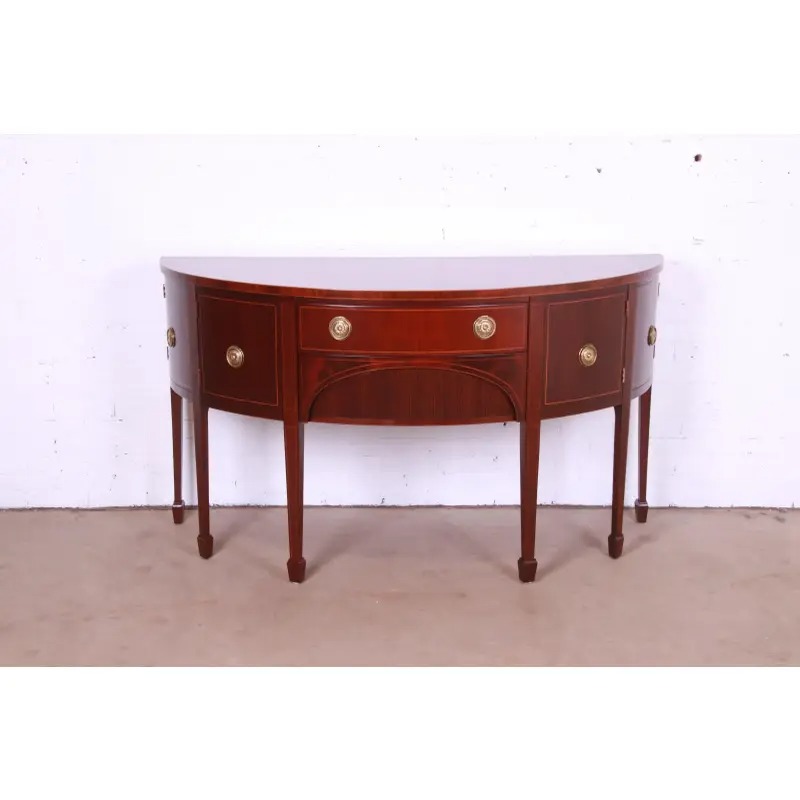 Baker Furniture Federal Inlaid Mahogany Demilune Sideboard Credenza, Newly Refinished