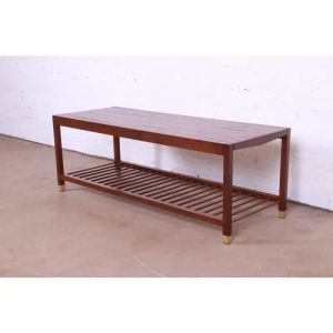 Baker Furniture Mid-Century Modern Teak Slat Expanding Coffee Table, Newly Refinished