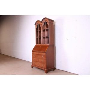 Henredon Georgian Walnut Drop Front Secretary Desk With Bookcase Hutch