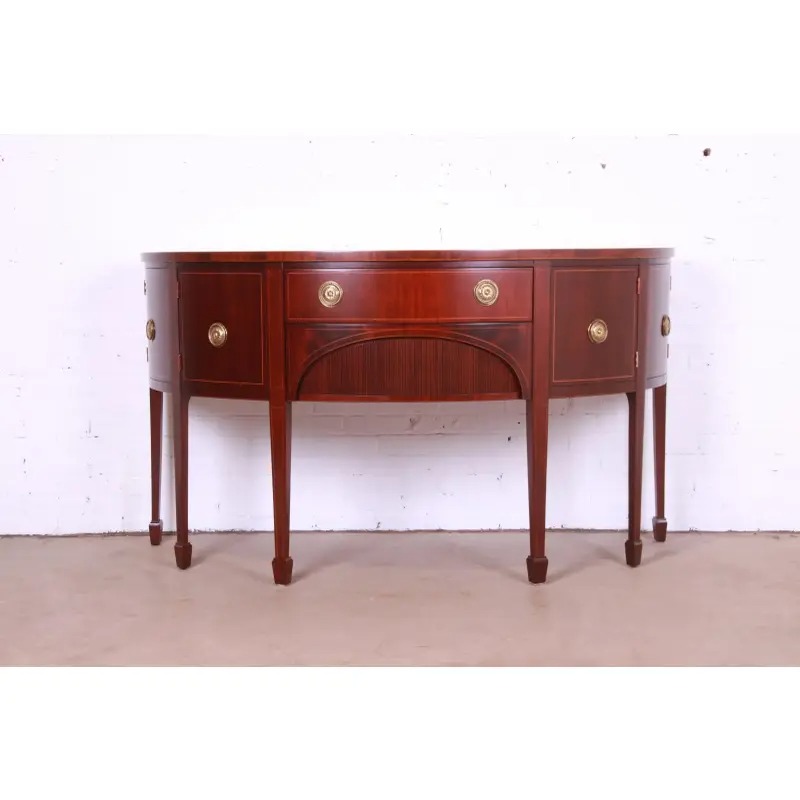 Baker Furniture Federal Inlaid Mahogany Demilune Sideboard Credenza, Newly Refinished - Image 2