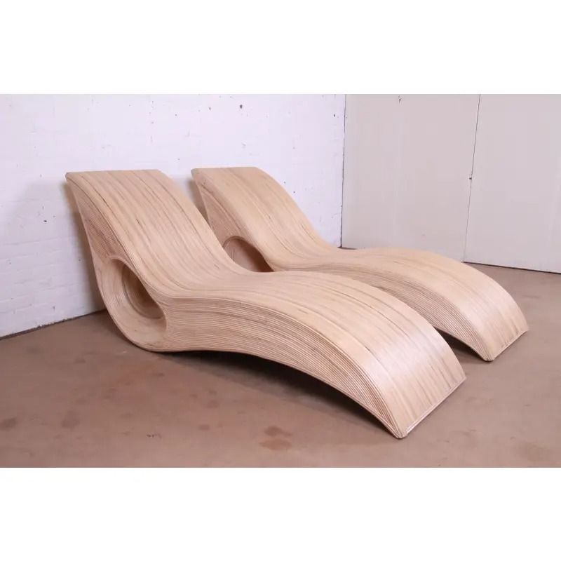 Betty Cobonpue Sculptural Split Reed Rattan Chaise Lounges, Pair - Image 2