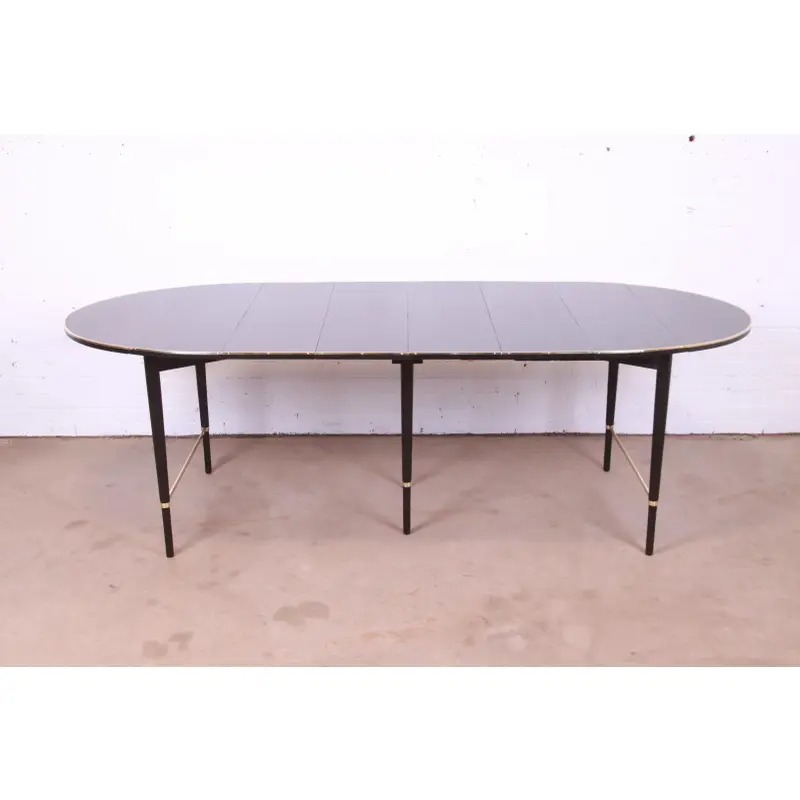 Paul McCobb Connoisseur Collection Black Lacquered Mahogany and Brass Extension Dining Table, Newly Refinished - Image 2