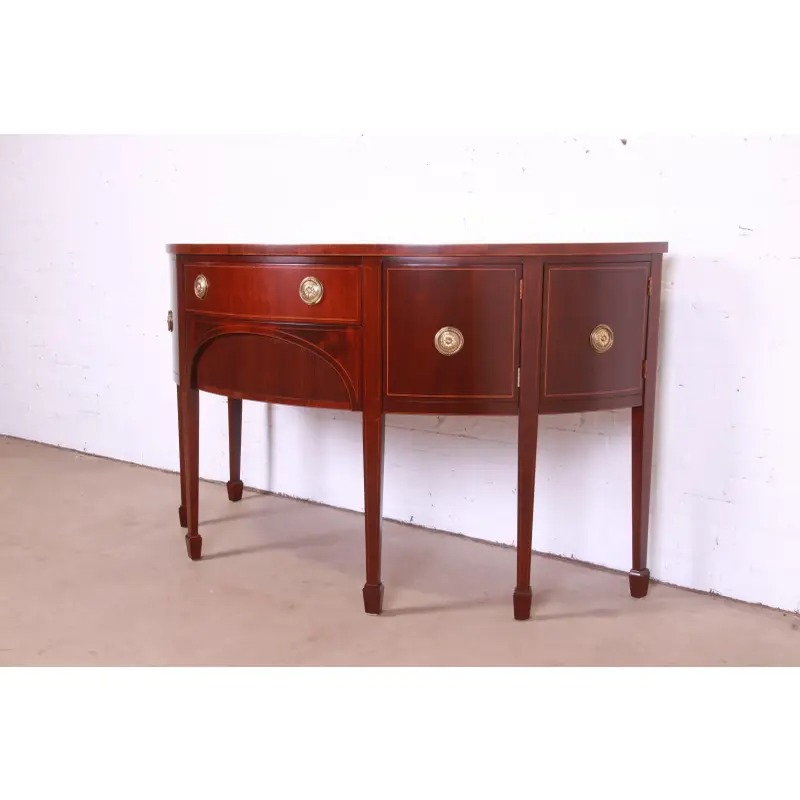 Baker Furniture Federal Inlaid Mahogany Demilune Sideboard Credenza, Newly Refinished - Image 3