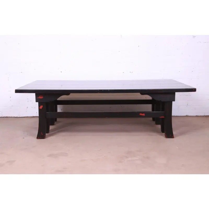 Baker Furniture Hollywood Regency Chinoiserie Monumental Black Lacquered Coffee Table - Image 3