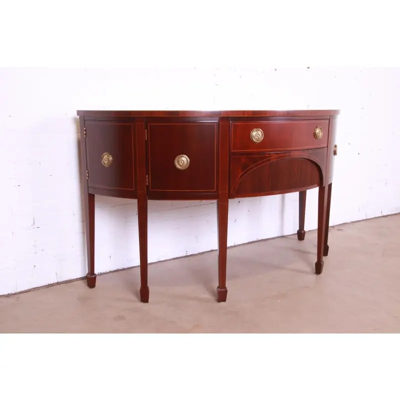 Baker Furniture Federal Inlaid Mahogany Demilune Sideboard Credenza, Newly Refinished - Image 4