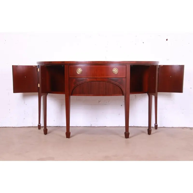 Baker Furniture Federal Inlaid Mahogany Demilune Sideboard Credenza, Newly Refinished - Image 5