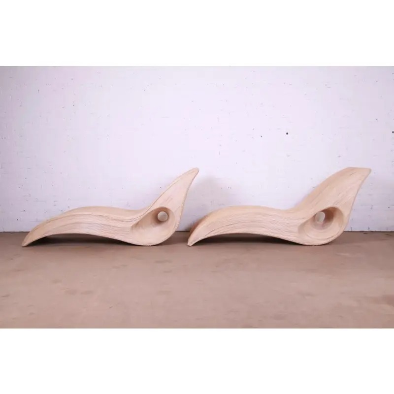 Betty Cobonpue Sculptural Split Reed Rattan Chaise Lounges, Pair - Image 5