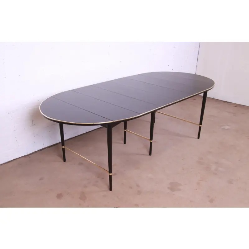 Paul McCobb Connoisseur Collection Black Lacquered Mahogany and Brass Extension Dining Table, Newly Refinished - Image 5