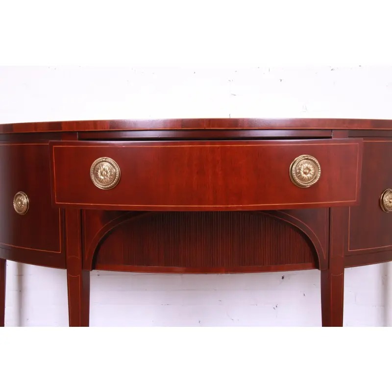 Baker Furniture Federal Inlaid Mahogany Demilune Sideboard Credenza, Newly Refinished - Image 6