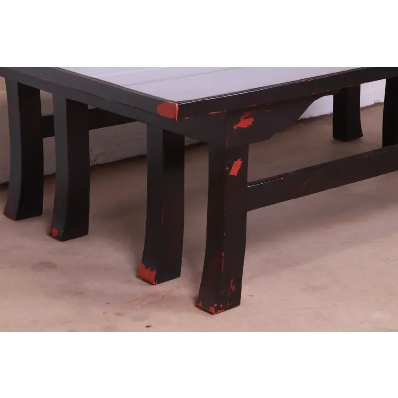 Baker Furniture Hollywood Regency Chinoiserie Monumental Black Lacquered Coffee Table - Image 6