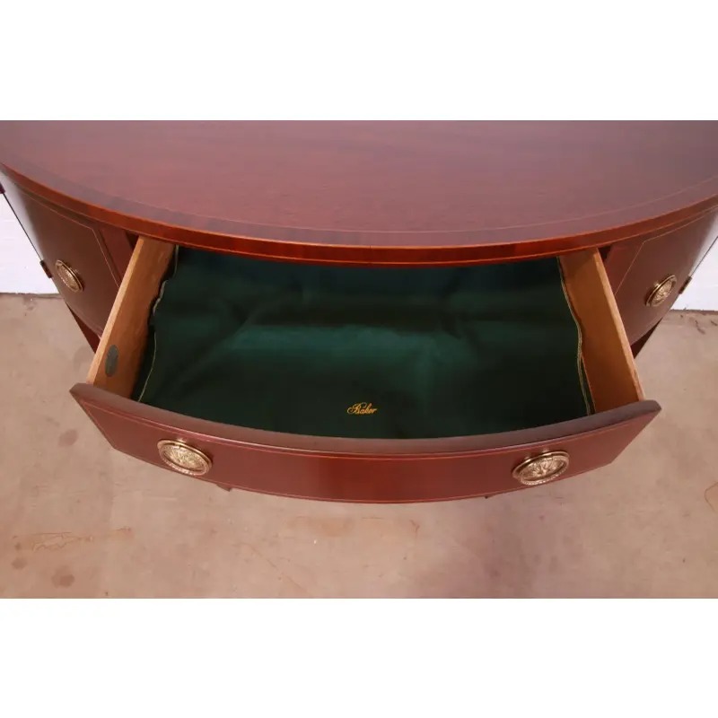 Baker Furniture Federal Inlaid Mahogany Demilune Sideboard Credenza, Newly Refinished - Image 7