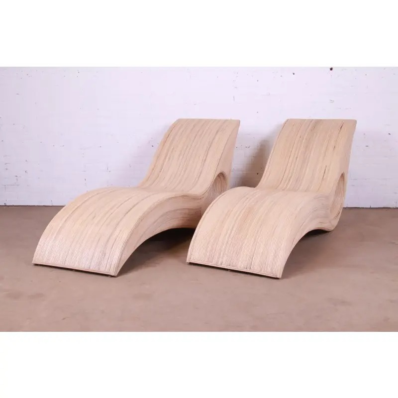 Betty Cobonpue Sculptural Split Reed Rattan Chaise Lounges, Pair - Image 7