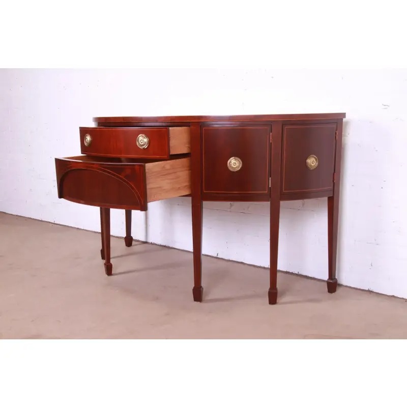 Baker Furniture Federal Inlaid Mahogany Demilune Sideboard Credenza, Newly Refinished - Image 8