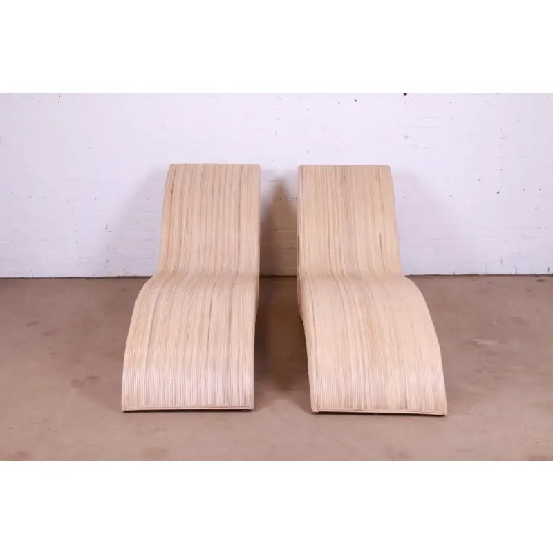 Betty Cobonpue Sculptural Split Reed Rattan Chaise Lounges, Pair - Image 8