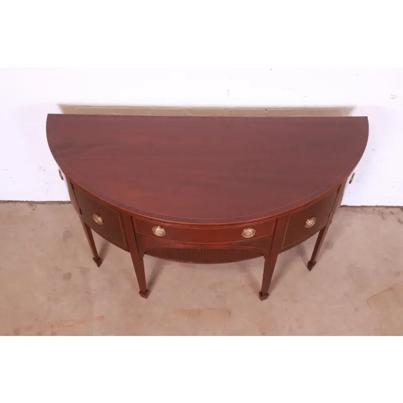 Baker Furniture Federal Inlaid Mahogany Demilune Sideboard Credenza, Newly Refinished - Image 9