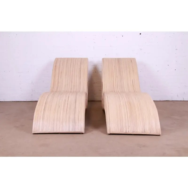 Betty Cobonpue Sculptural Split Reed Rattan Chaise Lounges, Pair - Image 9
