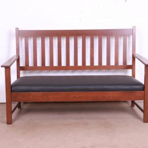 Limbert Mission Oak Arts & Crafts Open Arm Sofa or Settee, Fully Restored
