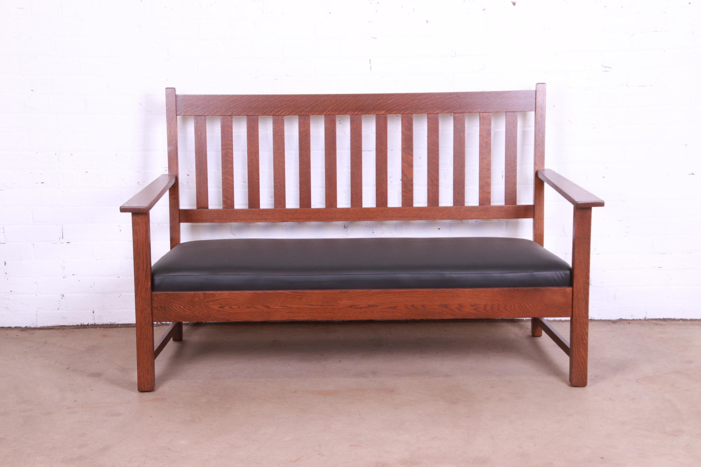 Limbert Mission Oak Arts & Crafts Open Arm Sofa or Settee, Fully Restored