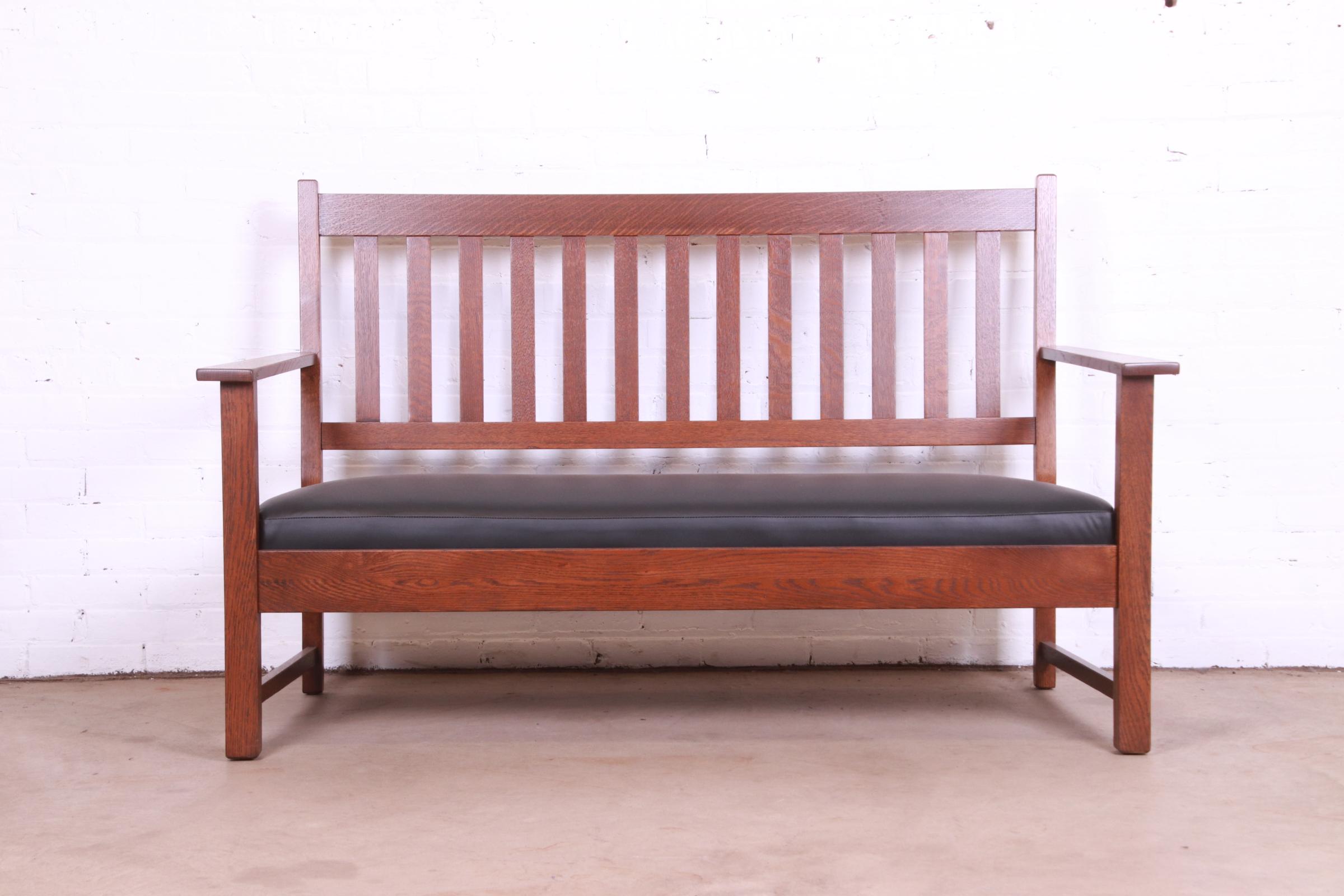 Limbert Mission Oak Arts & Crafts Open Arm Sofa or Settee, Fully Restored - Image 2