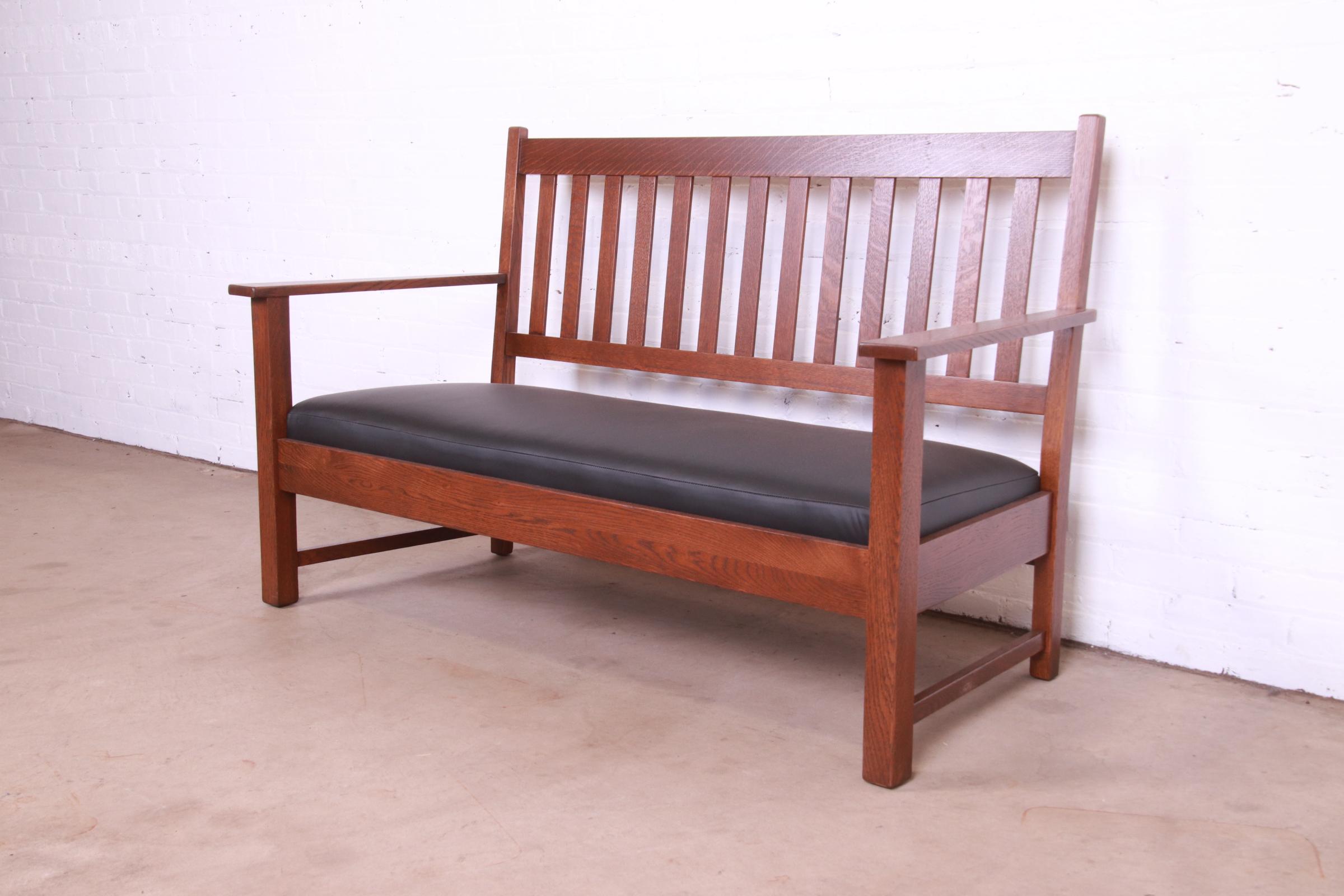 Limbert Mission Oak Arts & Crafts Open Arm Sofa or Settee, Fully Restored - Image 4