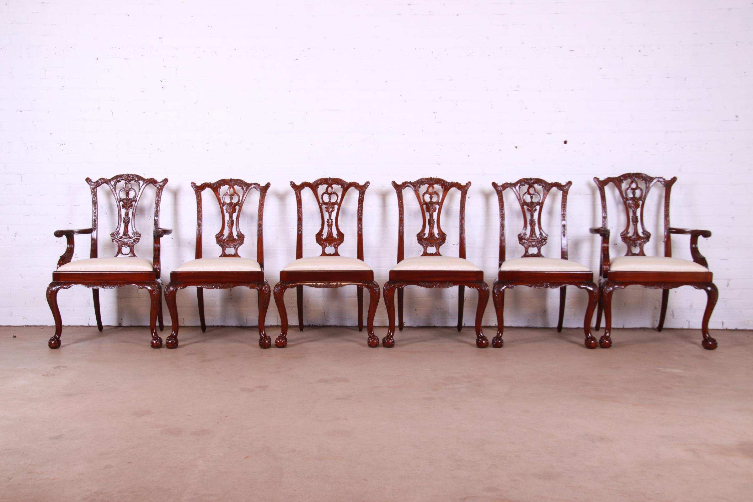 Maitland Smith Chippendale Carved Mahogany Dining Chairs, Set of Six - Image 2