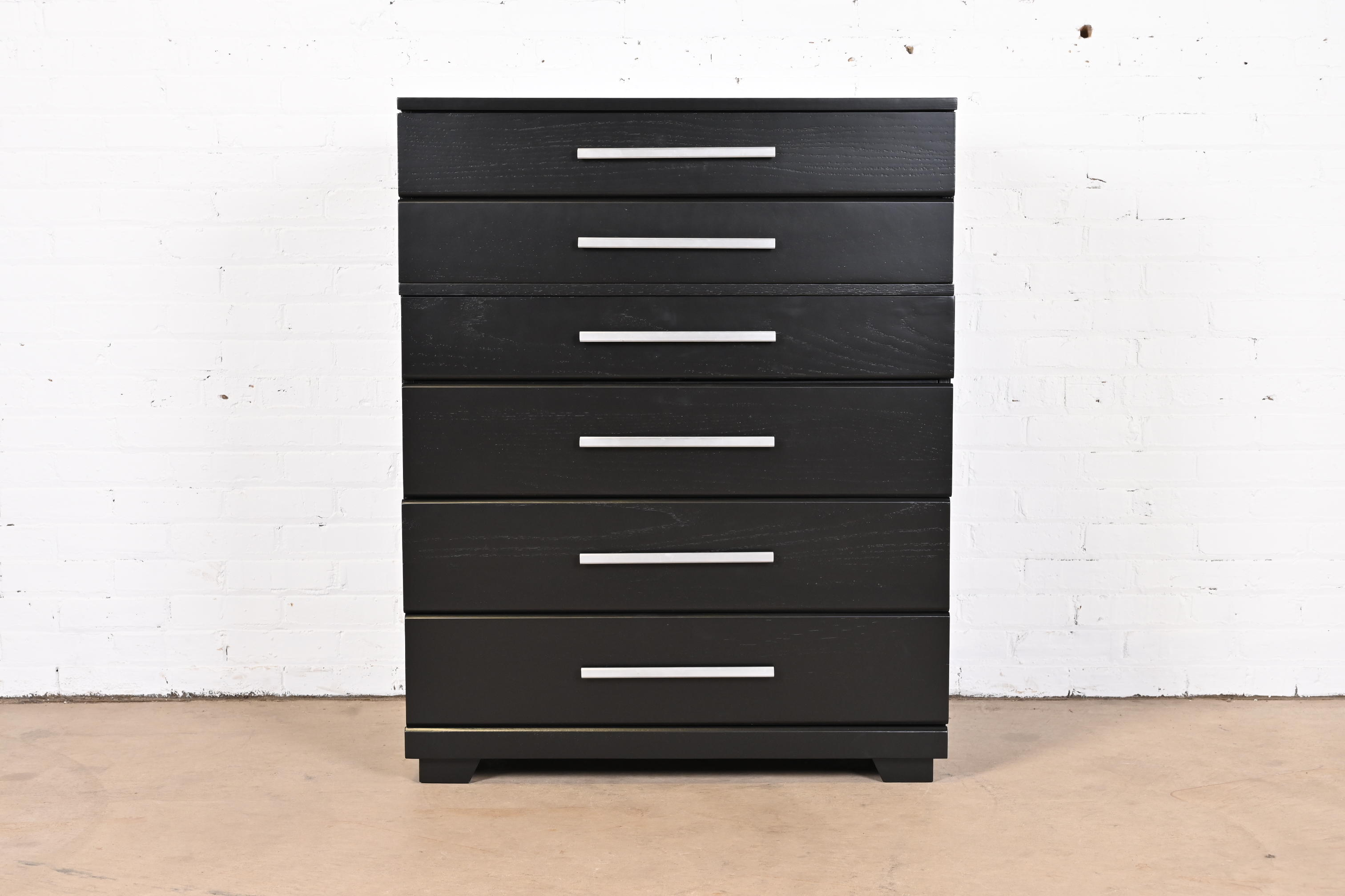 1950s Raymond Loewy for Mengel Mid-Century Modern Black Lacquered Highboy Dresser, Newly Refinished - Image 4