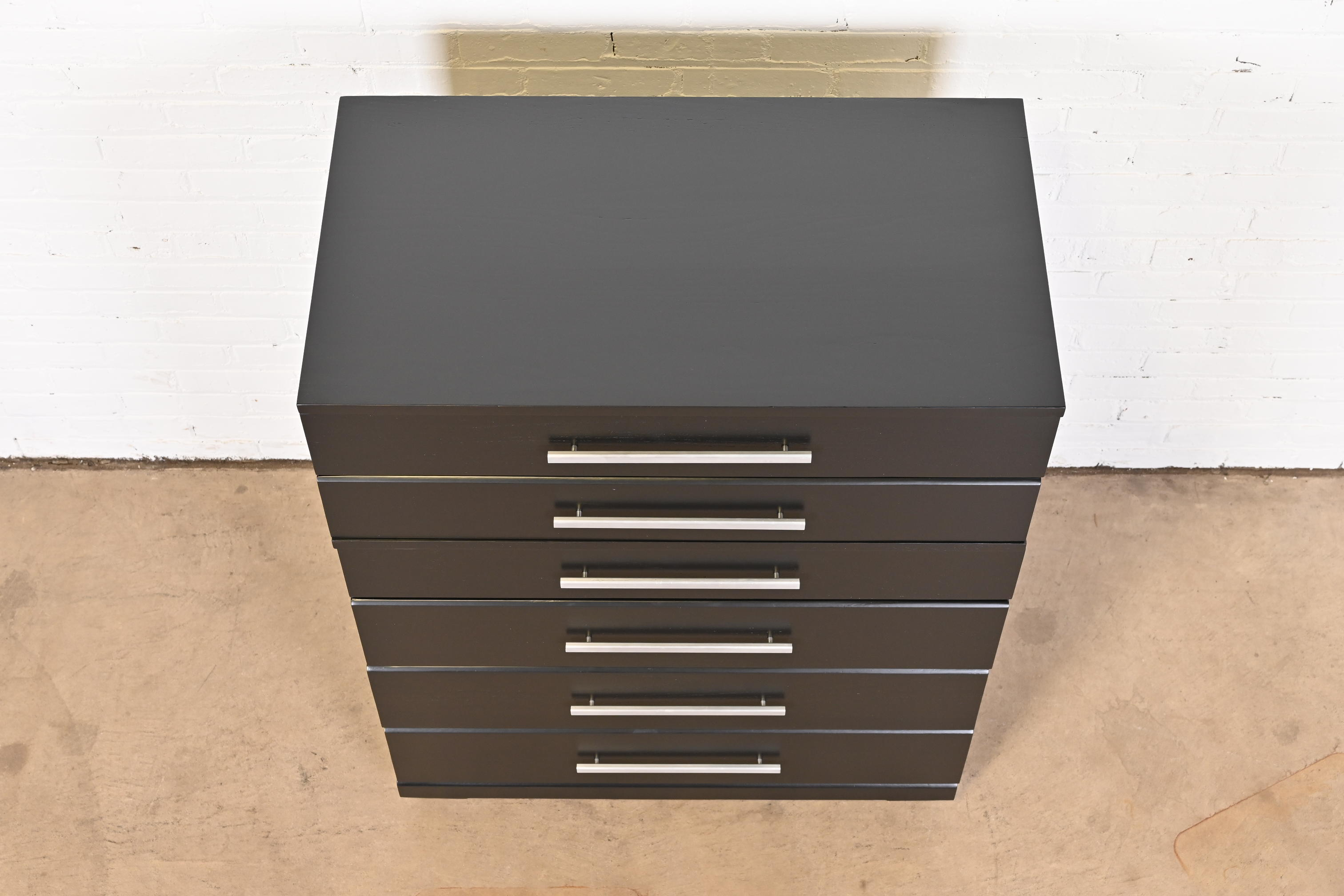 1950s Raymond Loewy for Mengel Mid-Century Modern Black Lacquered Highboy Dresser, Newly Refinished - Image 11